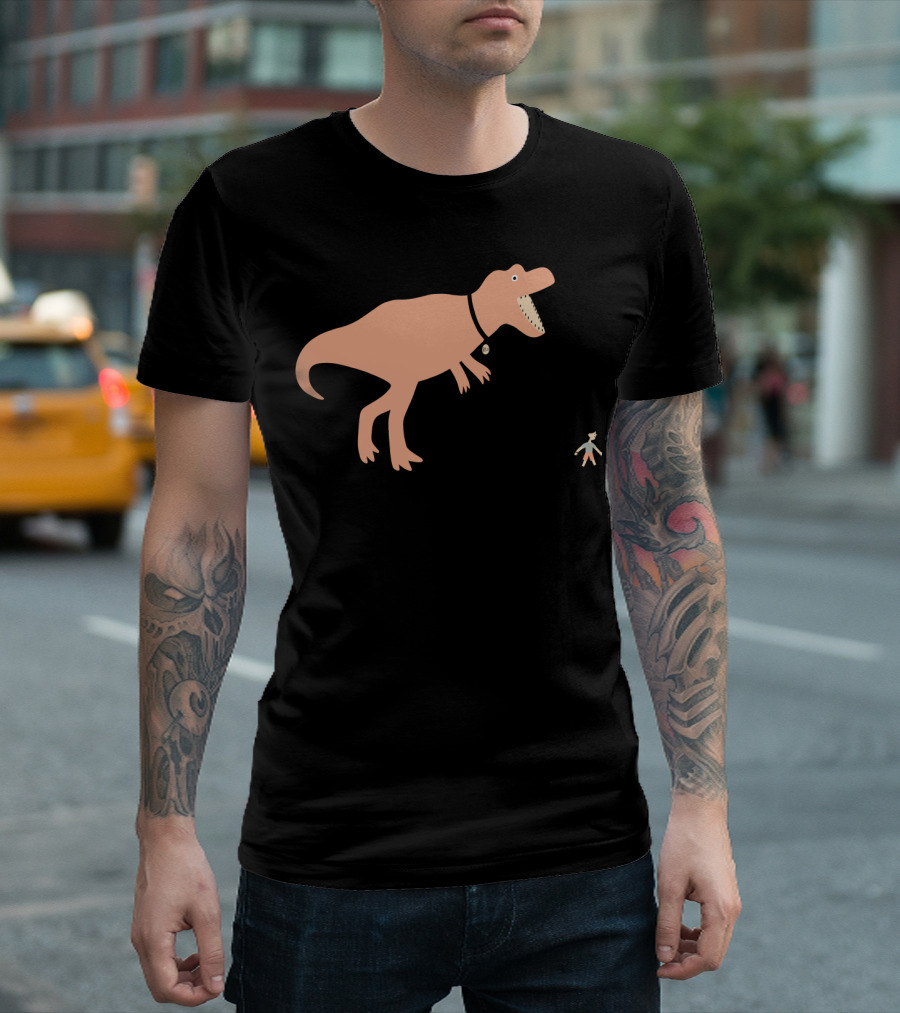 Walking With Rex: Playful T-Rex Leashed By Child T-Shirt