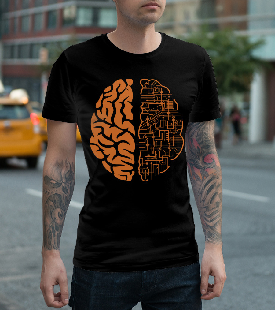 Orange Brain Circuitry Half and Brain T-Shirt