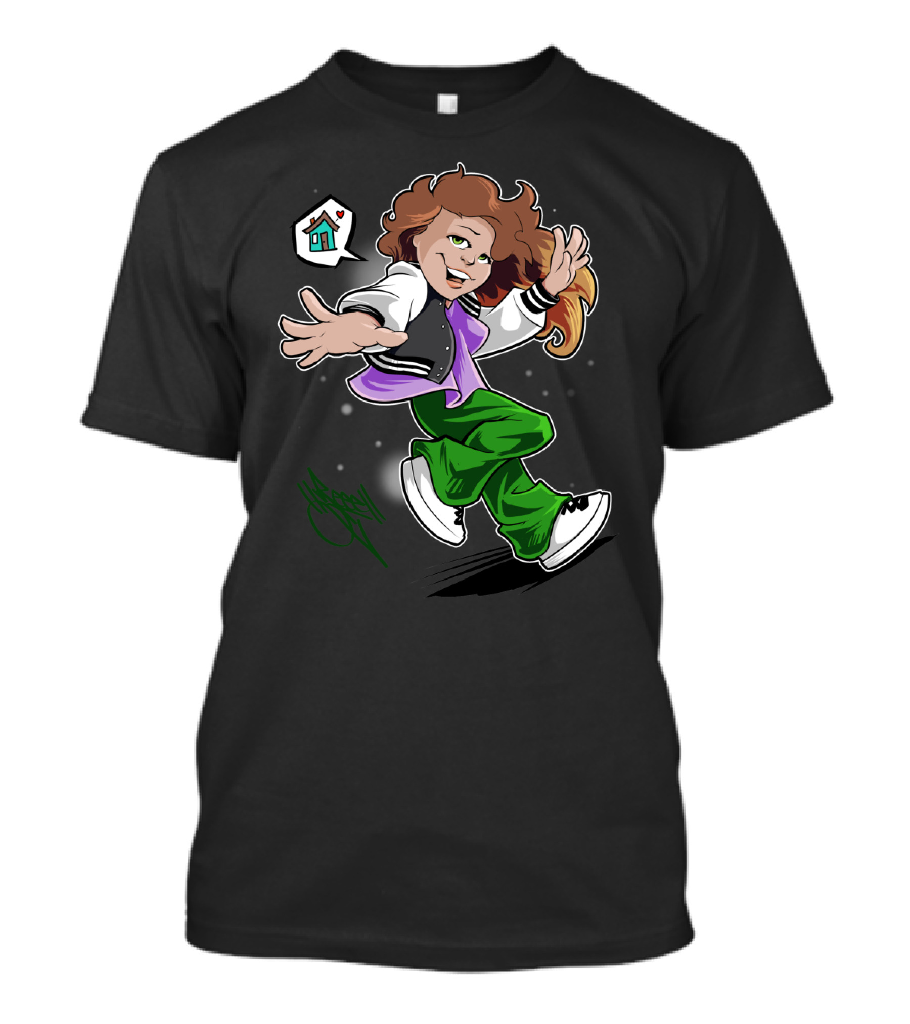 House Dancin Beauty Cartoon Character With Heart And Home T-Shirt