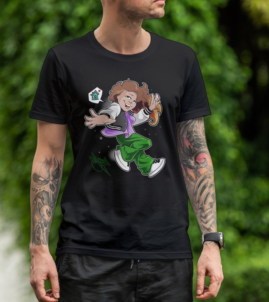 House Dancin Beauty Cartoon Character With Heart And Home T-Shirt
