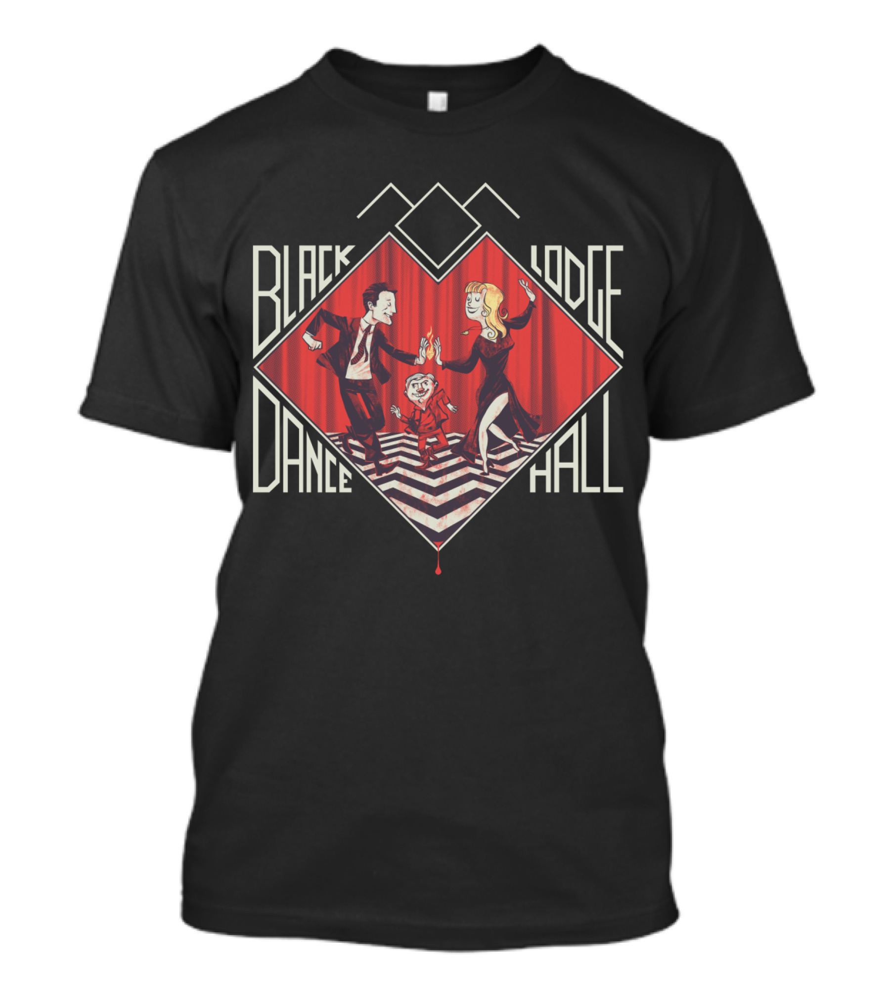 Twin Peaks Black Lodge Dance Hall With Red Room Zigzag Floor And Dancing Characters T-Shirt