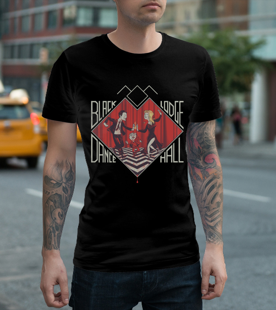 Twin Peaks Black Lodge Dance Hall With Red Room Zigzag Floor And Dancing Characters T-Shirt