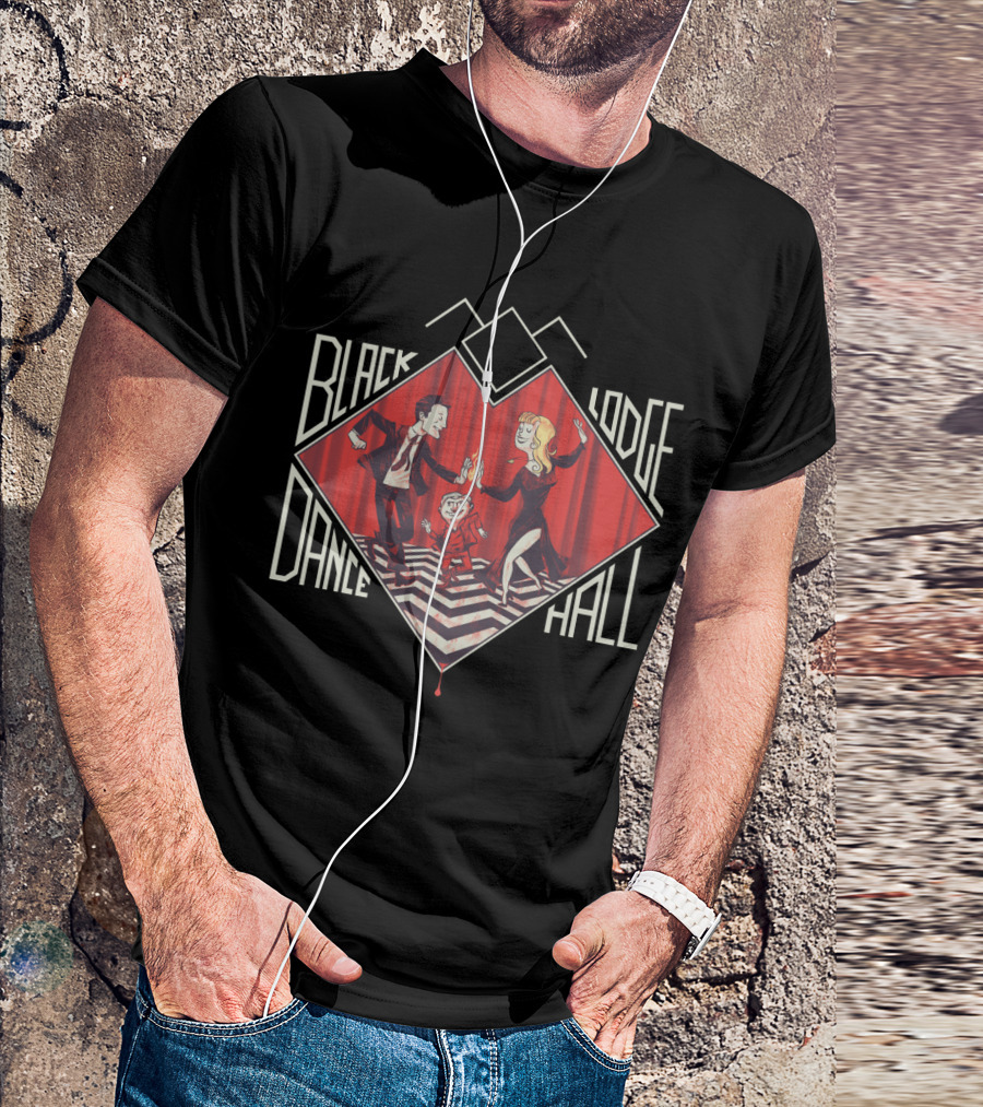 Twin Peaks Black Lodge Dance Hall With Red Room Zigzag Floor And Dancing Characters T-Shirt