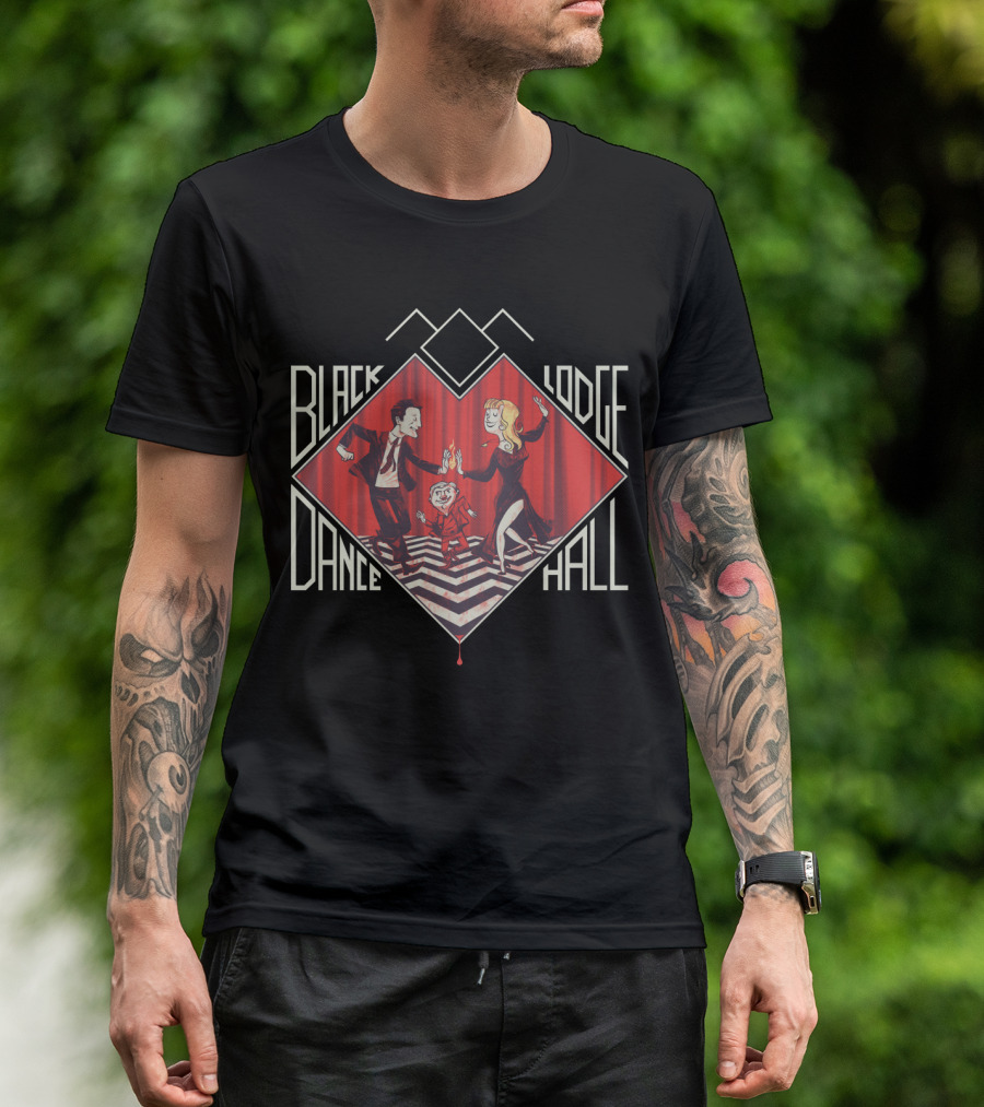 Twin Peaks Black Lodge Dance Hall With Red Room Zigzag Floor And Dancing Characters T-Shirt