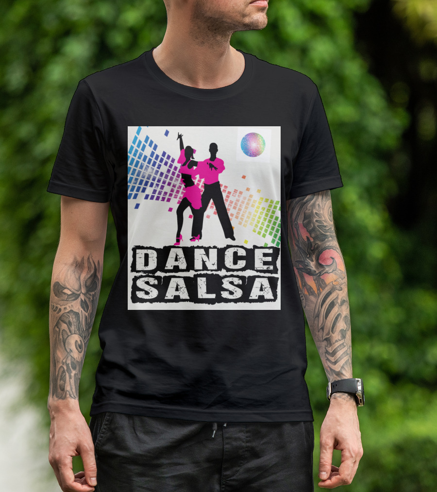Dance Salsa Colorful Silhouette With Rainbow Geometric Background T-Shirt