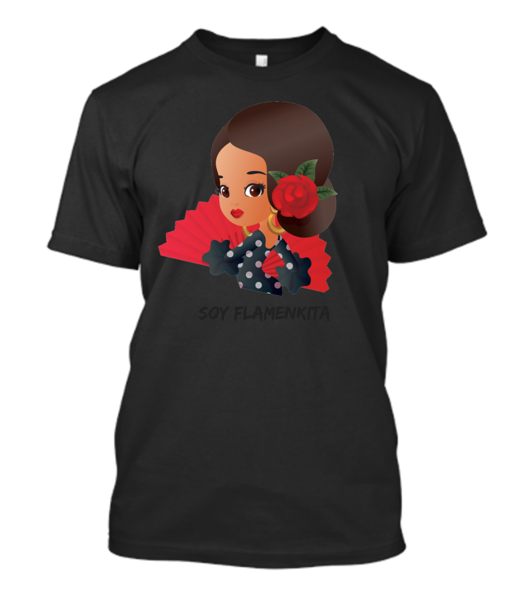 Flamenco Style Soy Flamenkita Red Rose Polka Dot Dress Fan T-Shirt