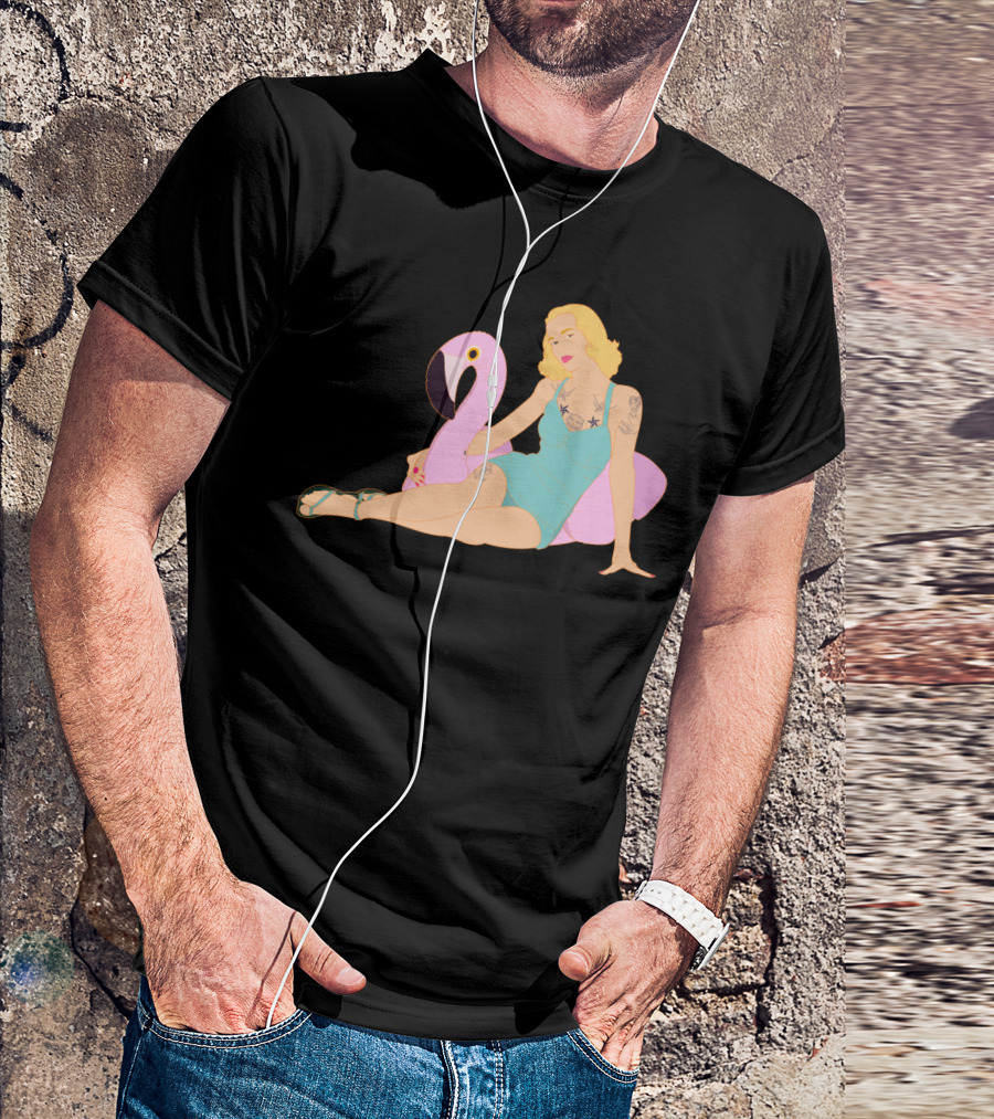 Flamingo Poolside Daydreams Retro Style Scene T-Shirt