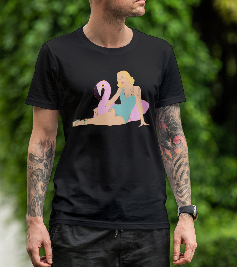 Flamingo Poolside Daydreams Retro Style Scene T-Shirt