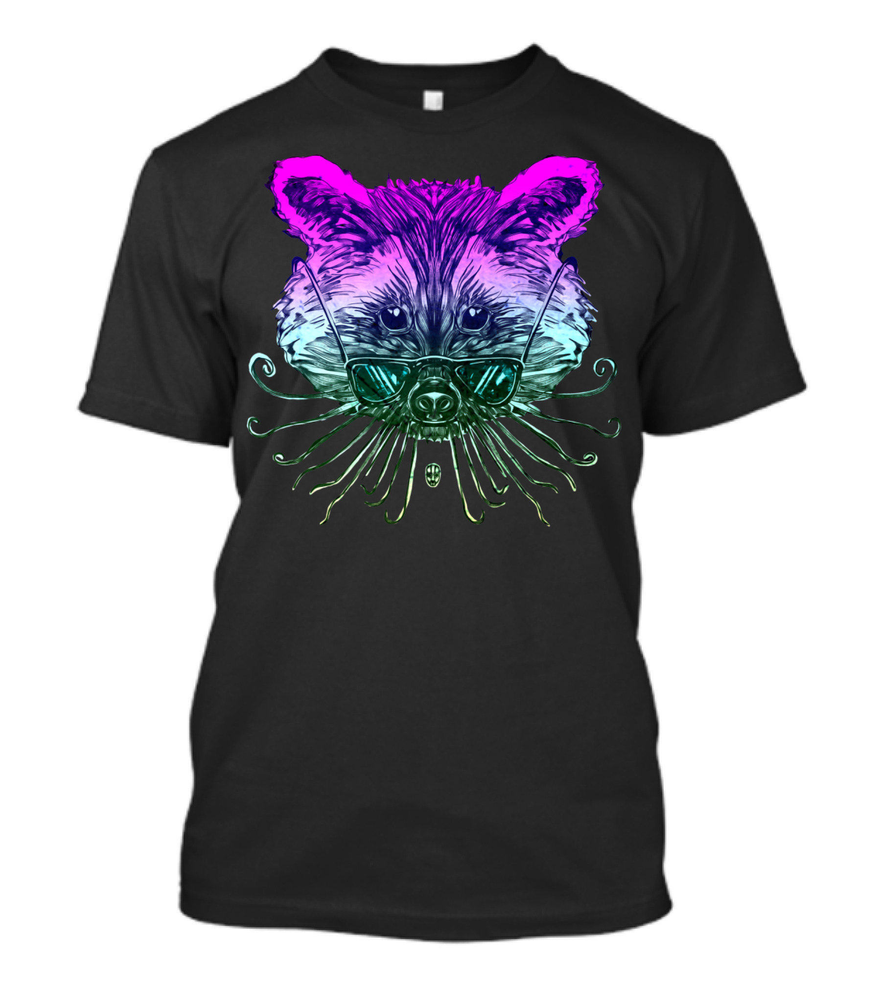 Vibrant Sunglasses Raccoon With Multicolor Neon Effect T-Shirt