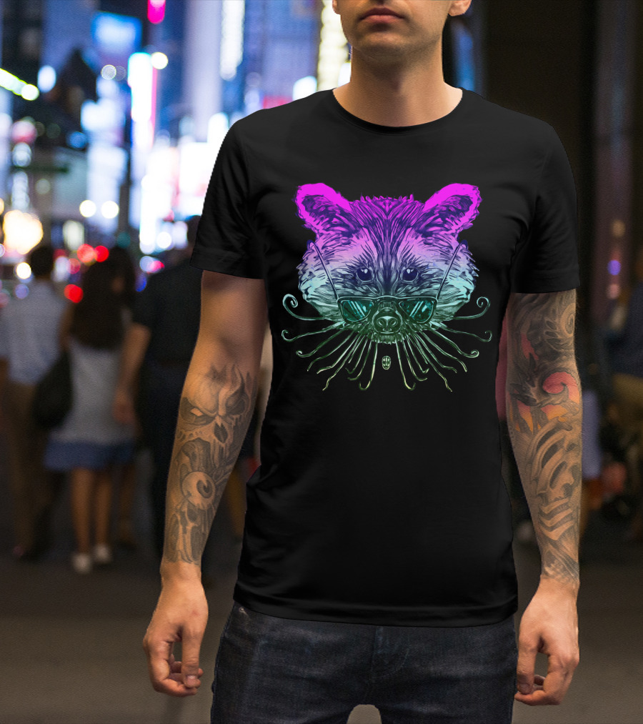 Vibrant Sunglasses Raccoon With Multicolor Neon Effect T-Shirt