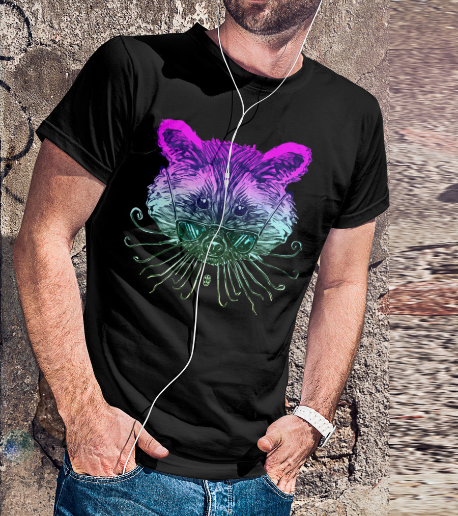 Vibrant Sunglasses Raccoon With Multicolor Neon Effect T-Shirt