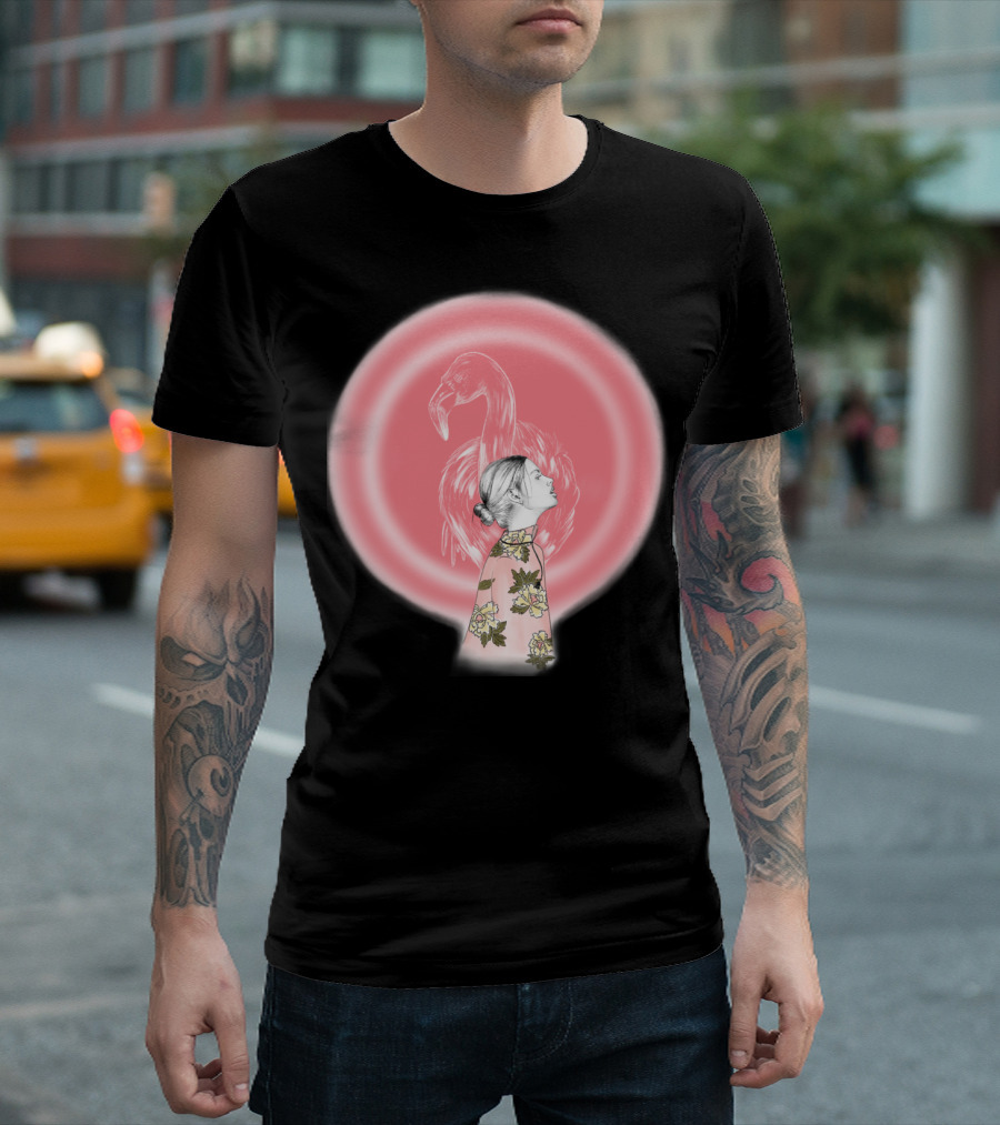 Spirit Animal Flamingo and Floral Pattern Woman in Pink Radiance T-Shirt