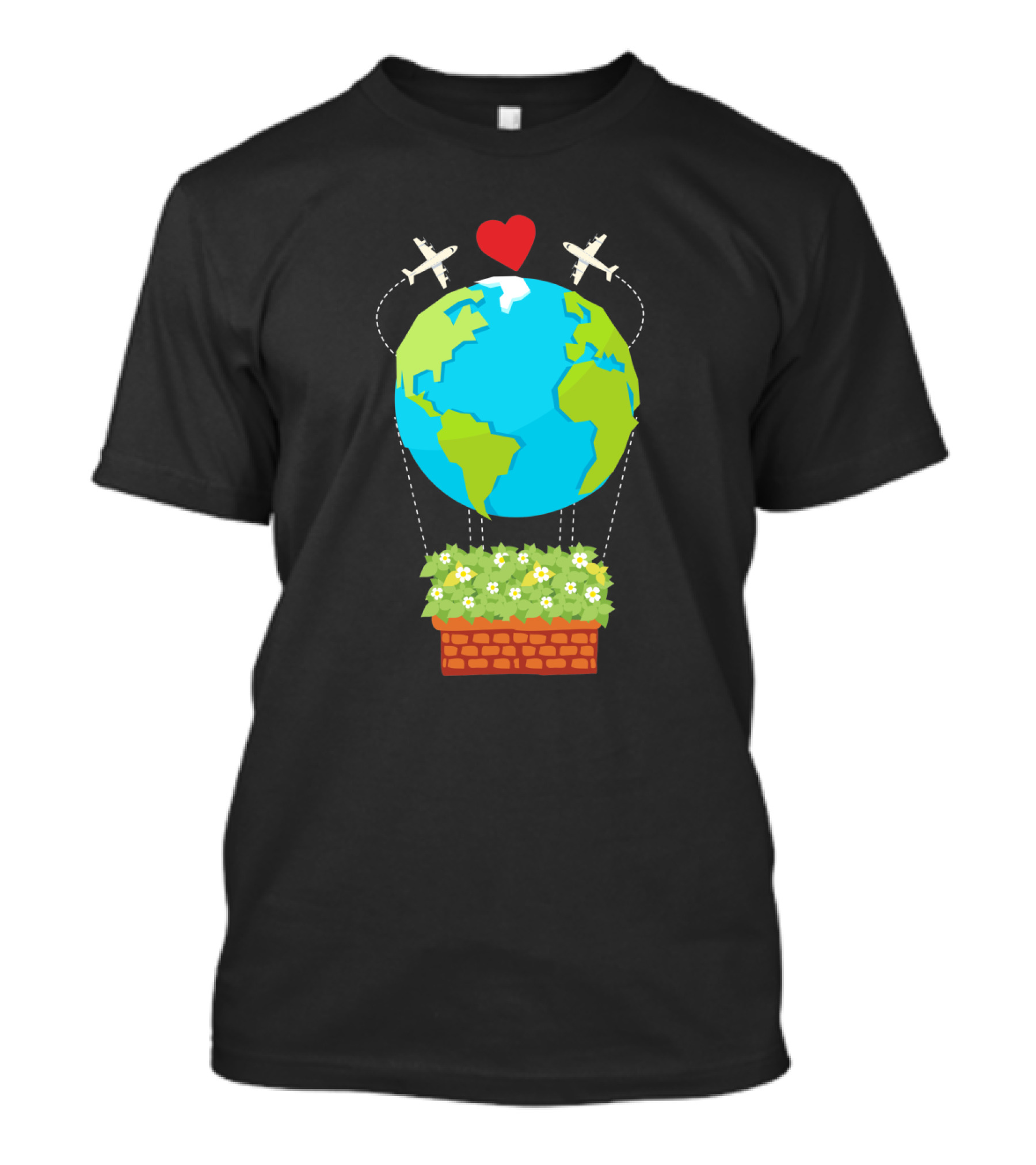 Love Earth Balloon With Airplanes And Heart Science Humor T-Shirt