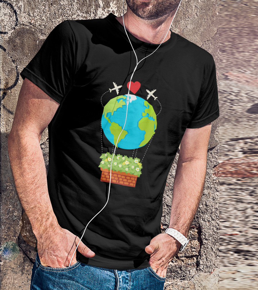 Love Earth Balloon With Airplanes And Heart Science Humor T-Shirt
