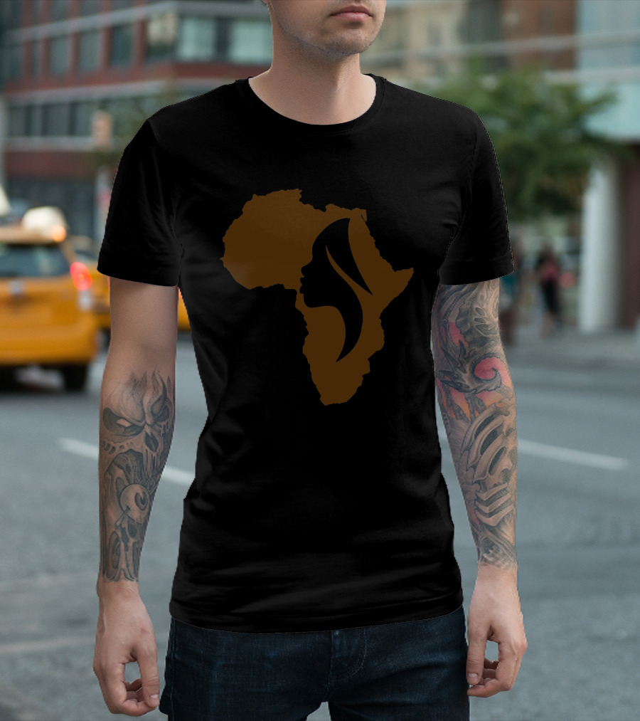 Brown Africa Continent Silhouette With Profile Of Woman's Face T-Shirt