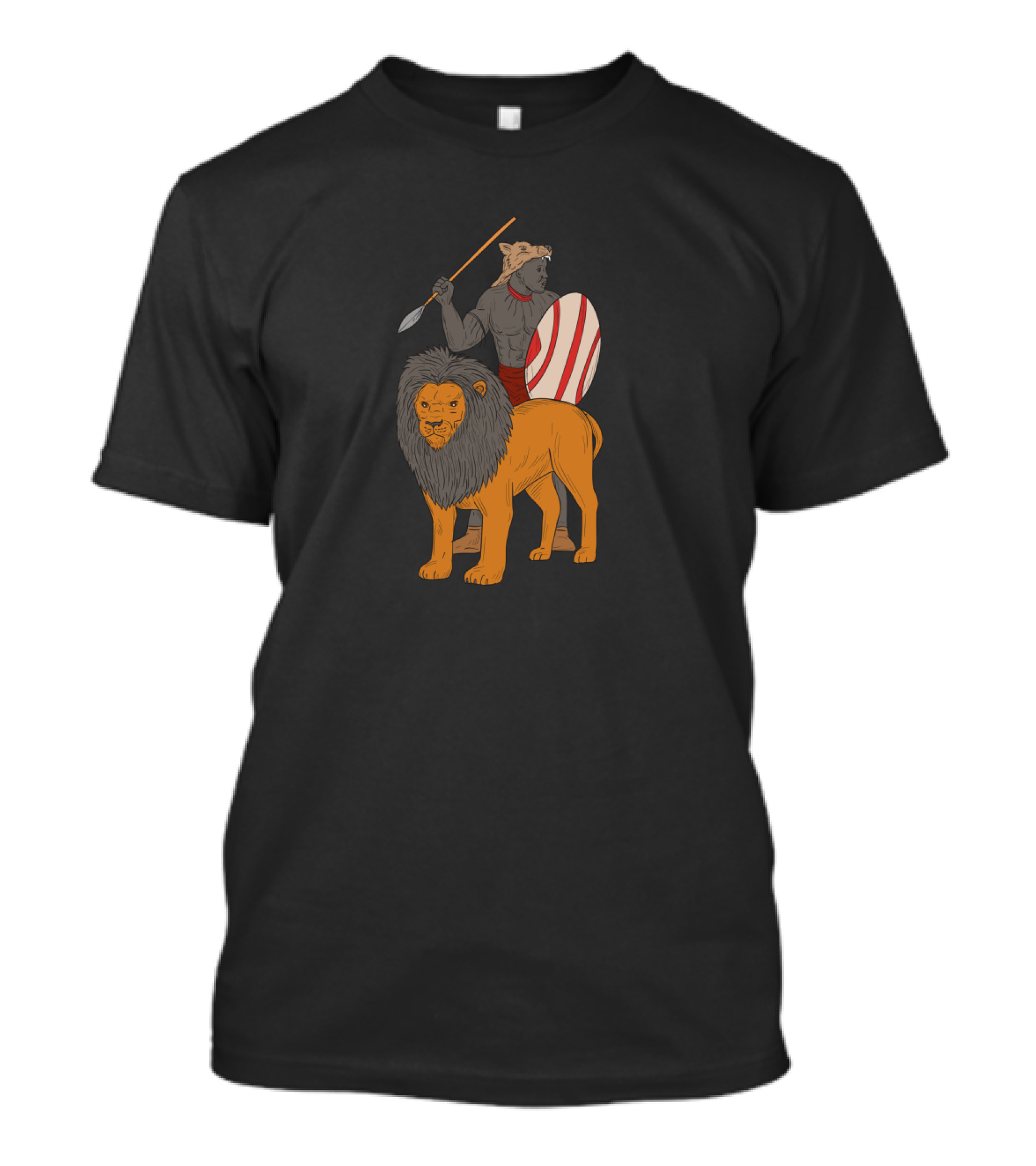 African Warrior With Spear And Lion Companion T-Shirt