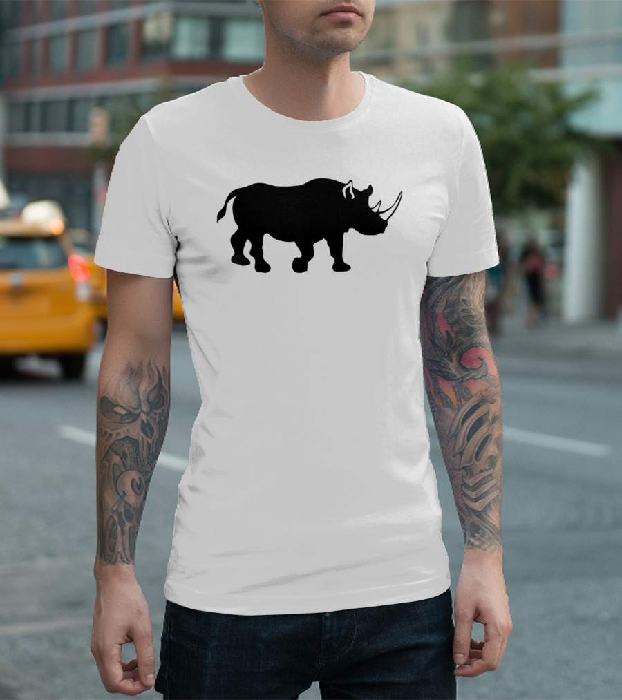 African Rhinoceros Silhouette With Prominent White Horns T-Shirt