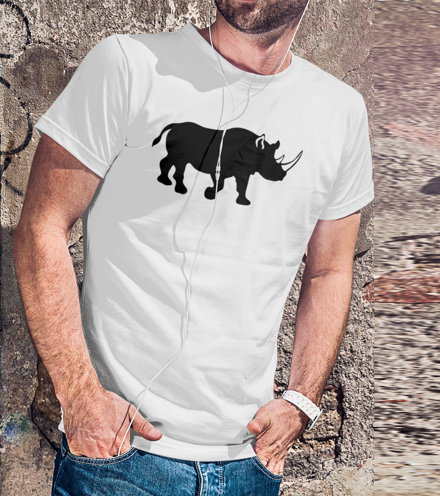 African Rhinoceros Silhouette With Prominent White Horns T-Shirt