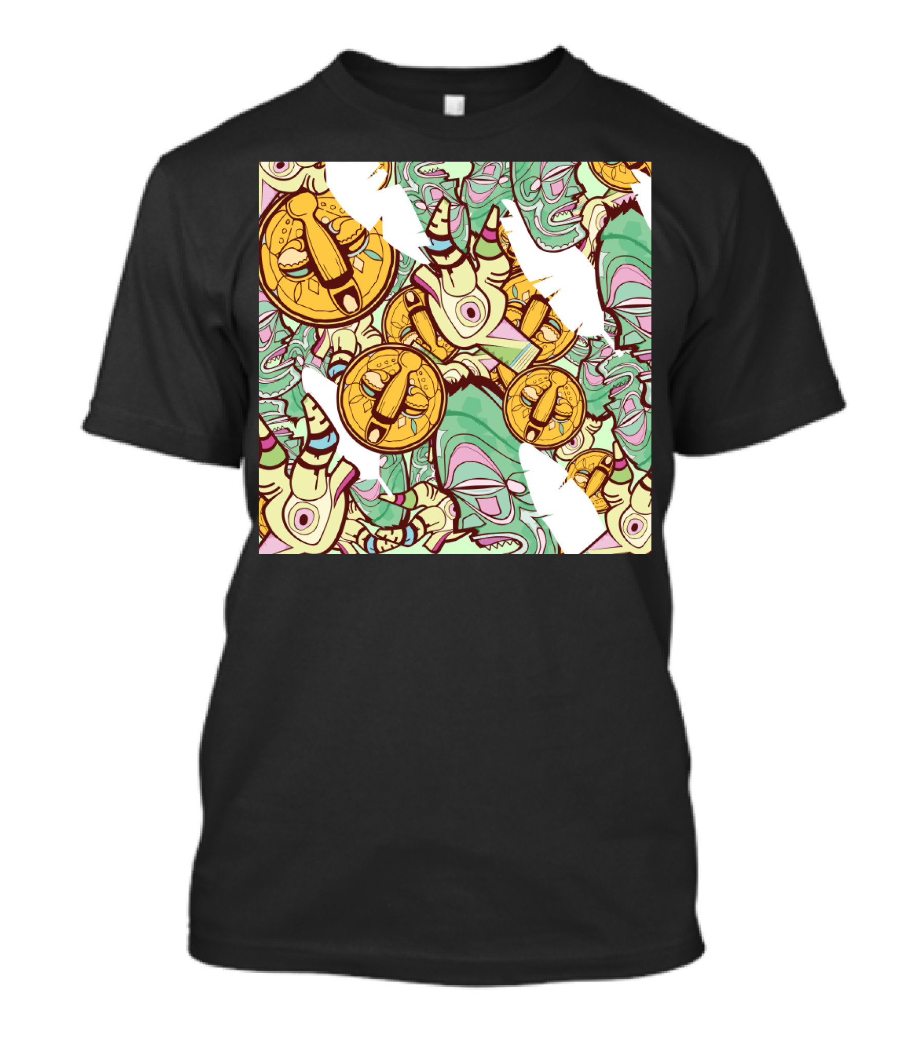 Mask Factory Day Edition Abstract Pattern Yellow Symbols And Green Twisted T-Shirt