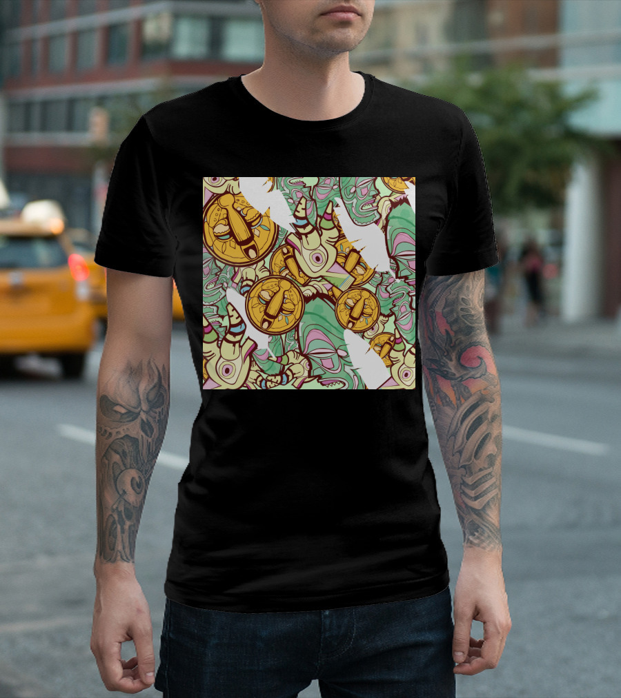 Mask Factory Day Edition Abstract Pattern Yellow Symbols And Green Twisted T-Shirt