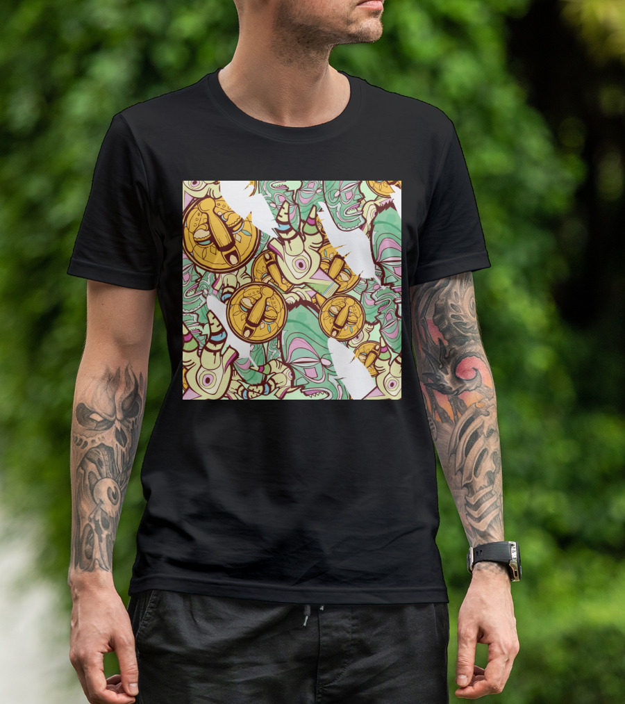 Mask Factory Day Edition Abstract Pattern Yellow Symbols And Green Twisted T-Shirt