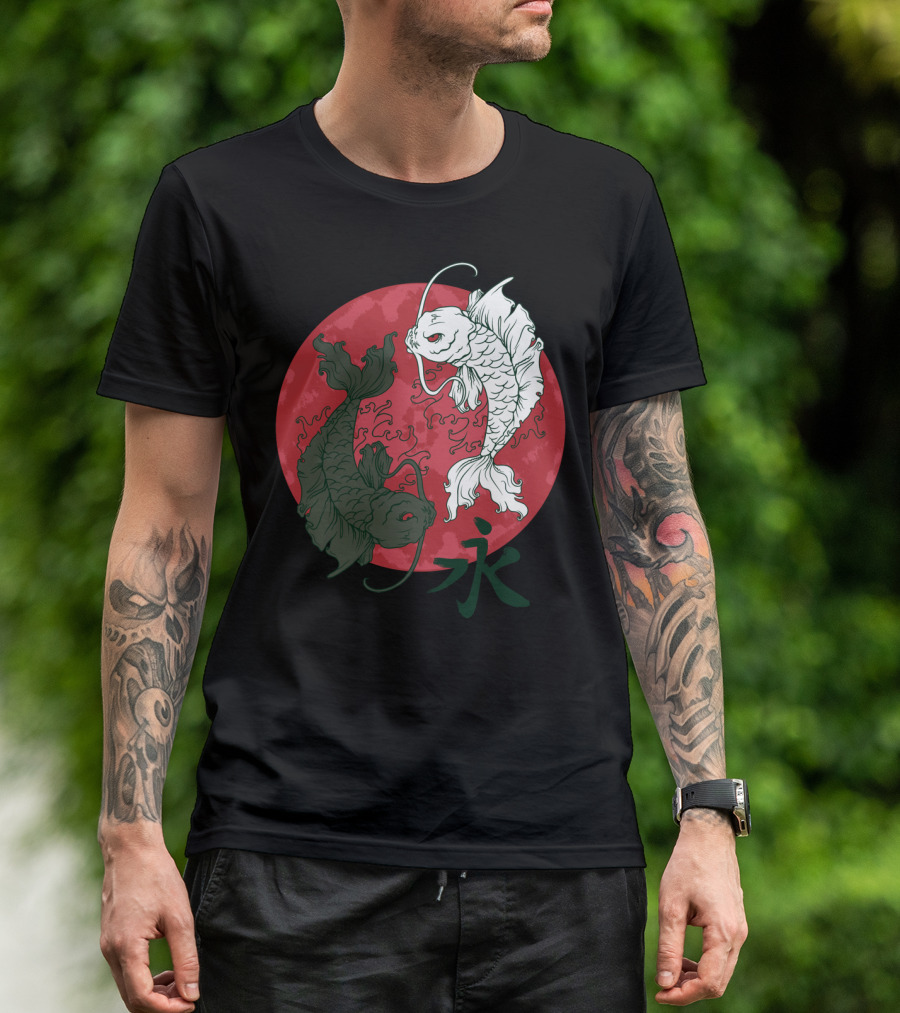 Koi Ying Yang Eternal Symbol Red Circle T-Shirt