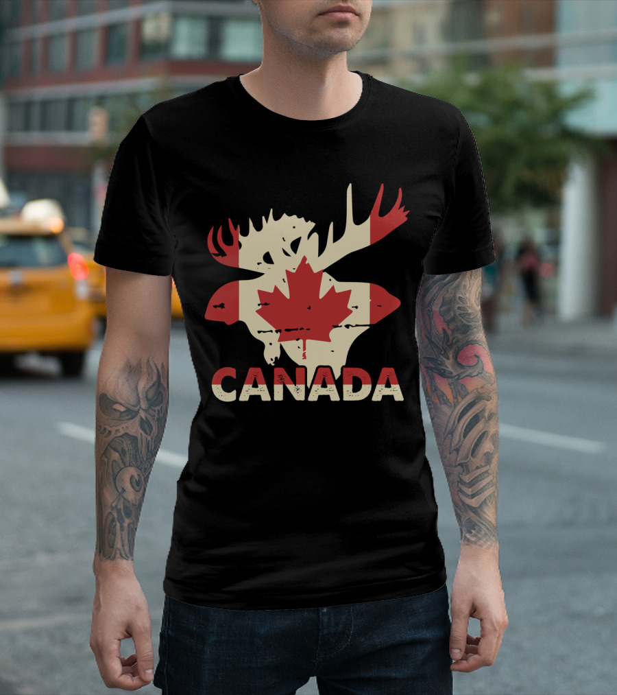 Canada Moose Silhouette Canadian Flag T-Shirt