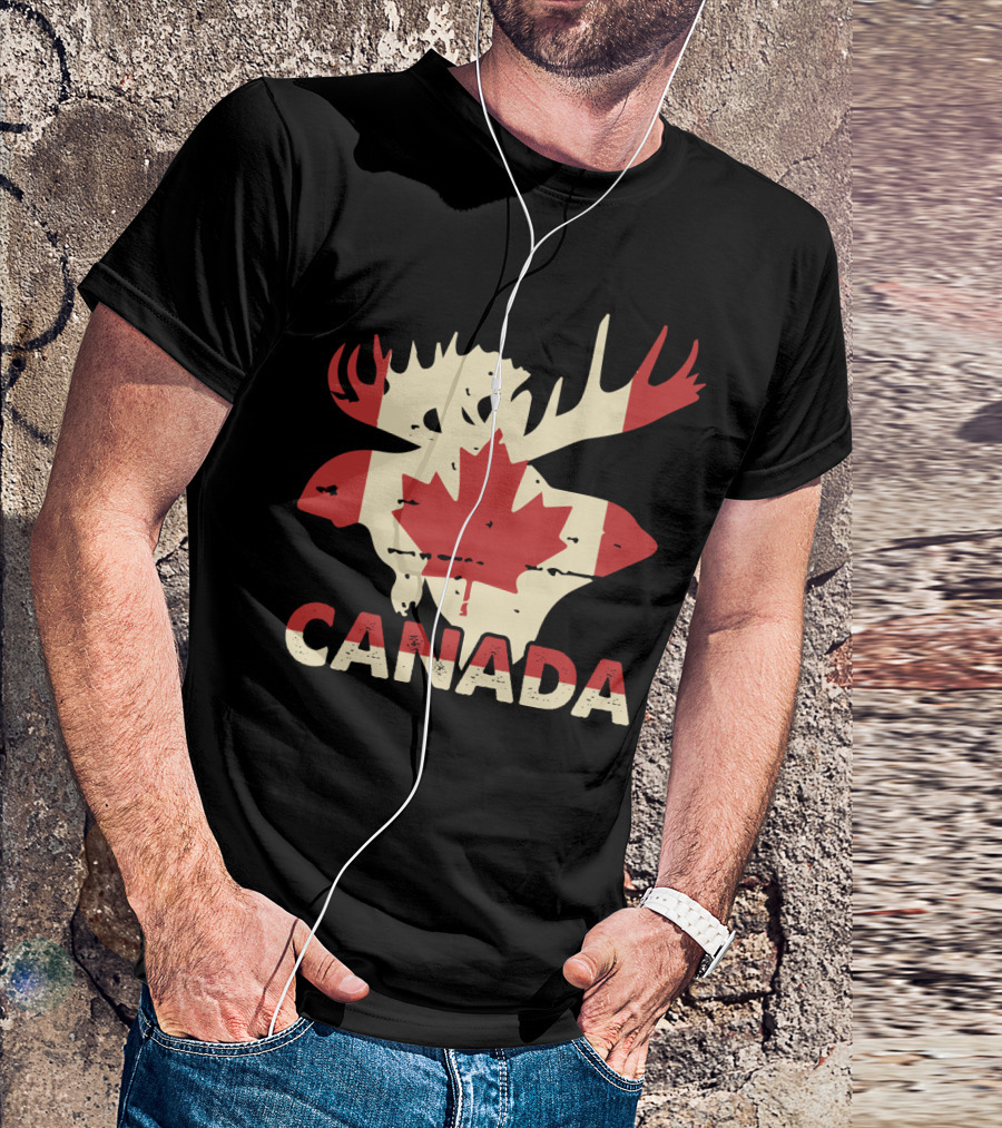 Canada Moose Silhouette Canadian Flag T-Shirt