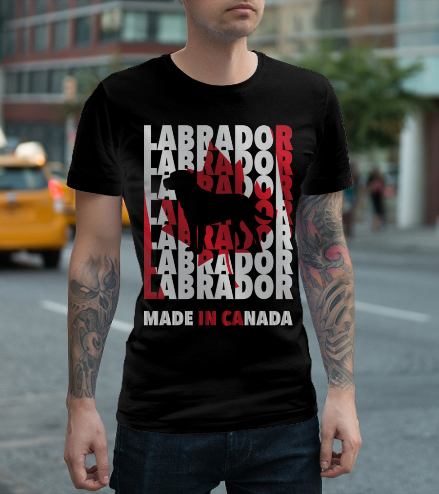 Labrador Silhouette With Maple Leaf Background Made In Canada T-Shirt