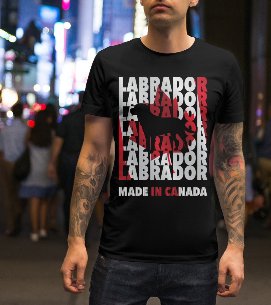 Labrador Silhouette With Maple Leaf Background Made In Canada T-Shirt