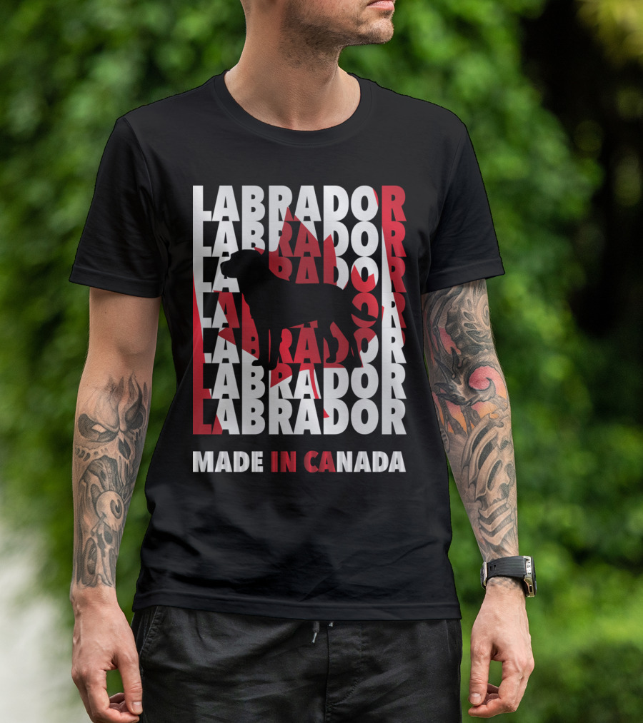 Labrador Silhouette With Maple Leaf Background Made In Canada T-Shirt