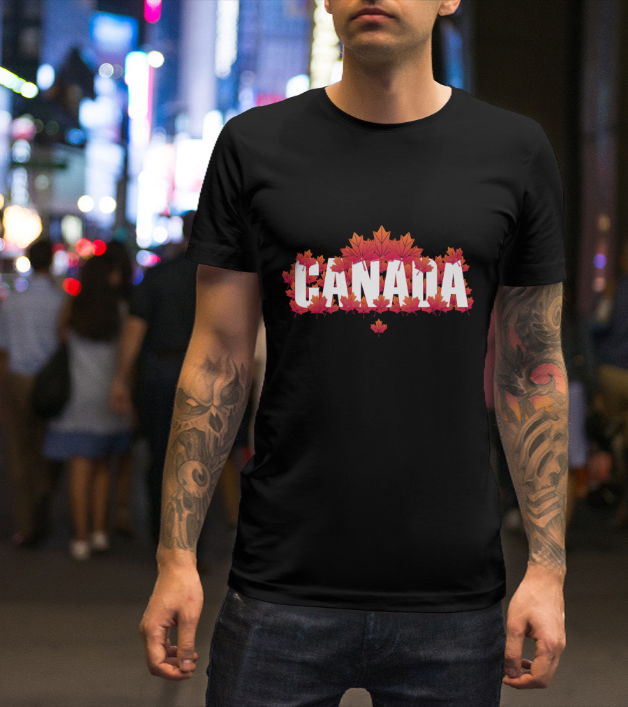 Canada Maple Leaves White Text Autumn T-Shirt