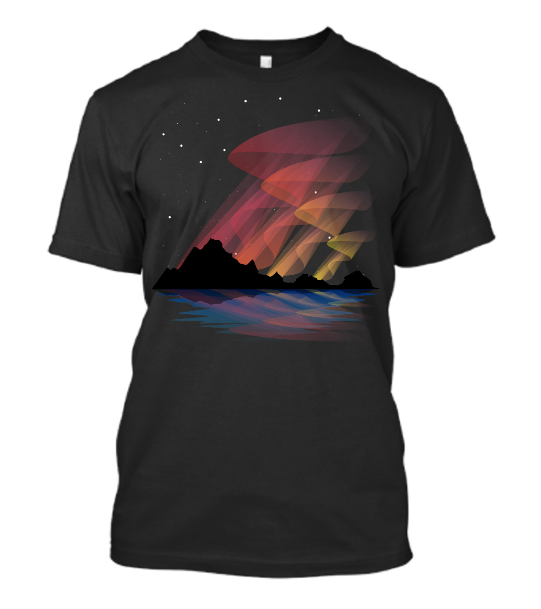 Mesmerizing Aurora Borealis Over Mountainous Landscape And Reflective Lake T-Shirt