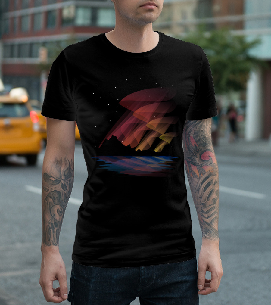 Mesmerizing Aurora Borealis Over Mountainous Landscape And Reflective Lake T-Shirt