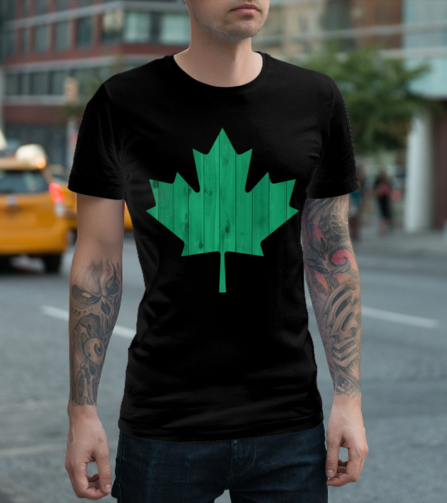 Teal Maple Wooden Plank Pattern Leaf T-Shirt