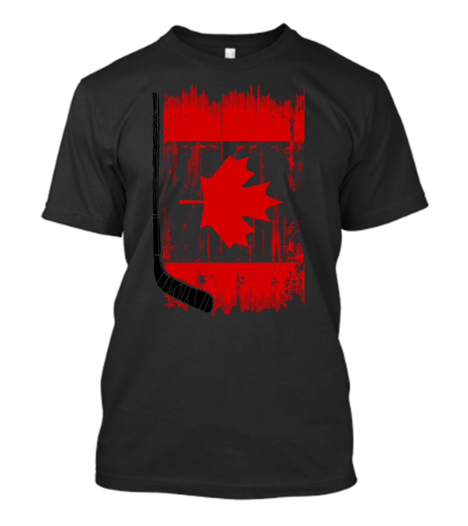 Canada Maple Leaf Hockey Stick Red Grunge Flag T-Shirt