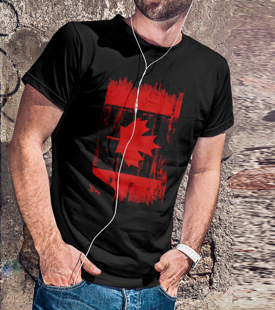 Canada Maple Leaf Hockey Stick Red Grunge Flag T-Shirt