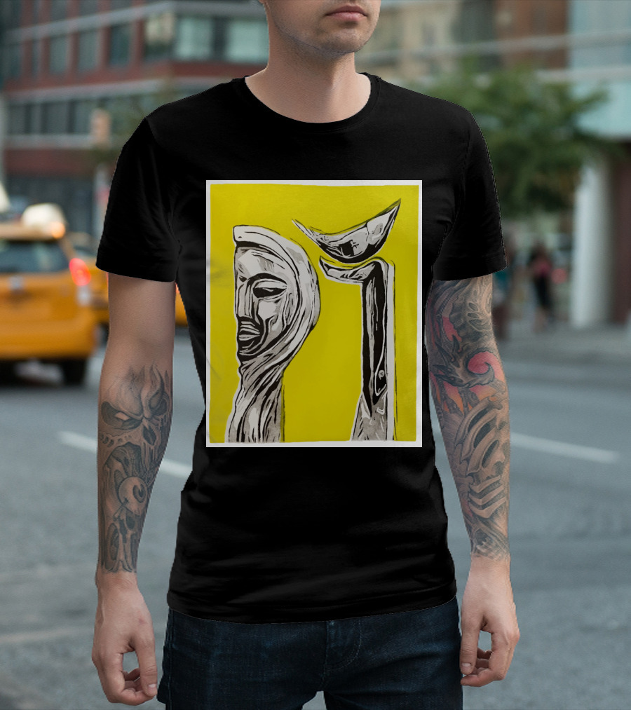 Girl and Bird Yellow Abstract T-Shirt