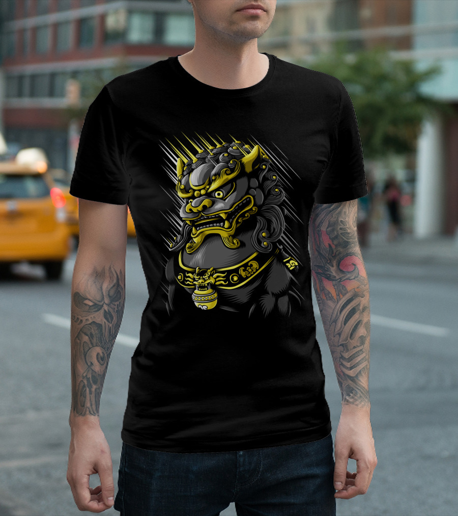 Golden Dragon Lion Guardian with Bold Yellow Accents T-Shirt
