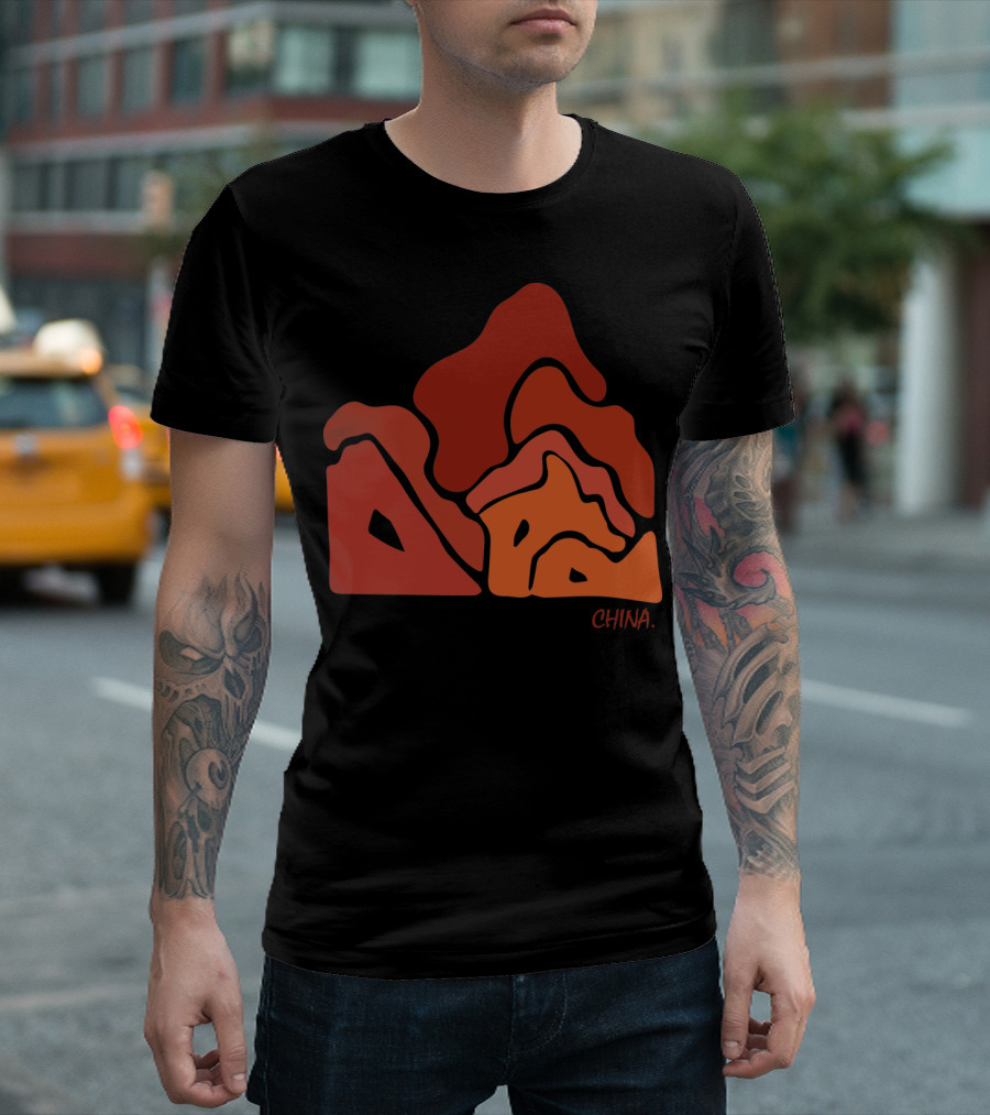 China Red Mountains Abstract T-Shirt