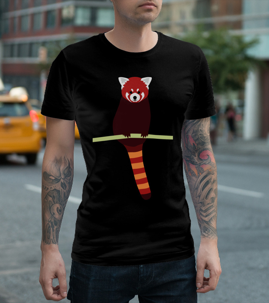 Red Panda With Striped Tail On Branch Minimalist T-Shirt