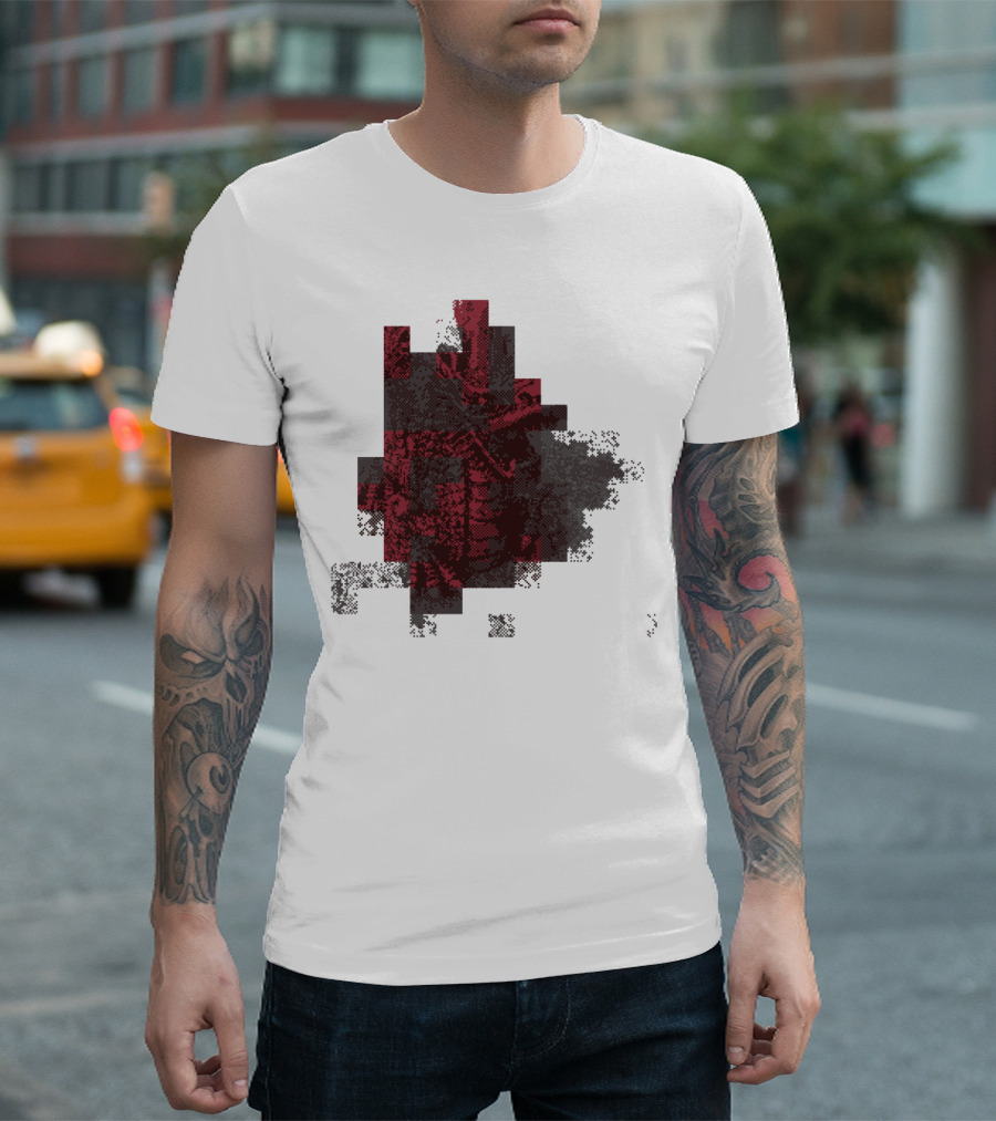 Corrupt Dragon Pixelated Abstract Art with Red and Gray Elements T-Shirt