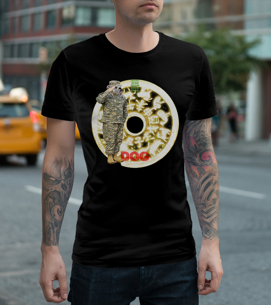 Saluting Bulldog Soldier with Year of the DOG and Chinese Zodiac Symbols T-Shirt