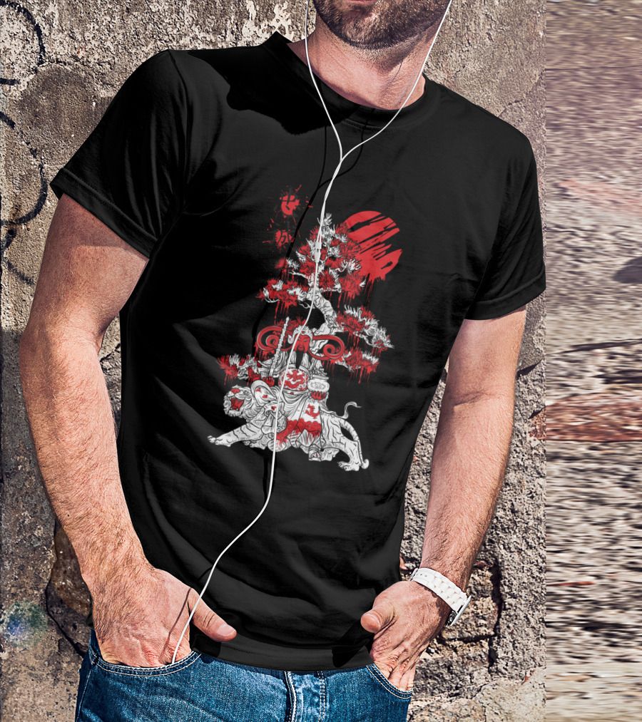 Tree Of Life Asian Warrior Red Sun Tiger Iconography T-Shirt