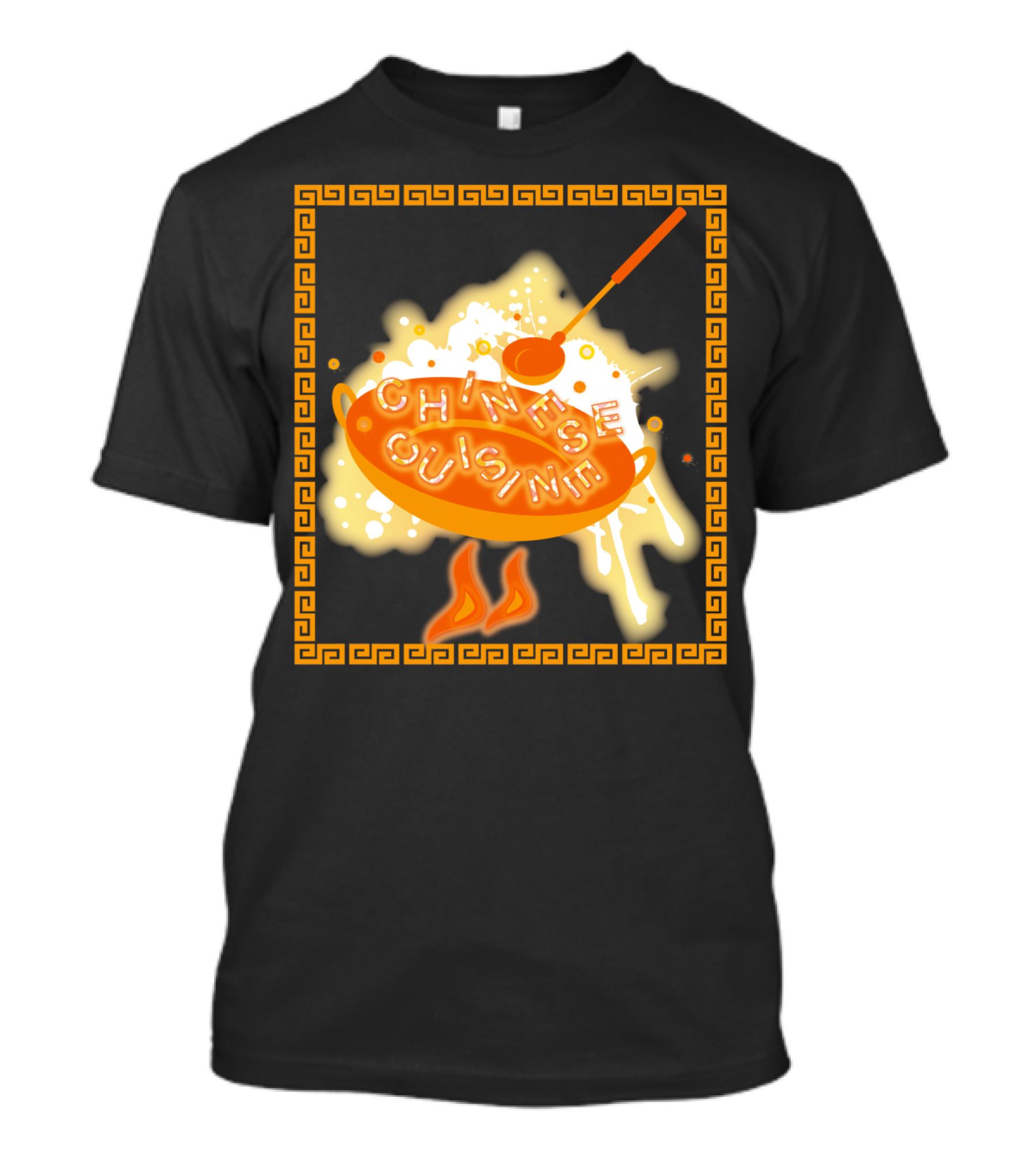 Chinese Cuisine Noodle Bowl With Ladle And Greek Key Border T-Shirt
