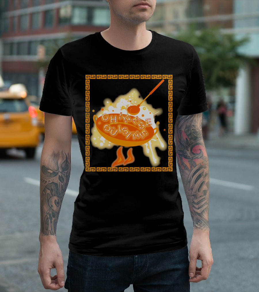Chinese Cuisine Noodle Bowl With Ladle And Greek Key Border T-Shirt