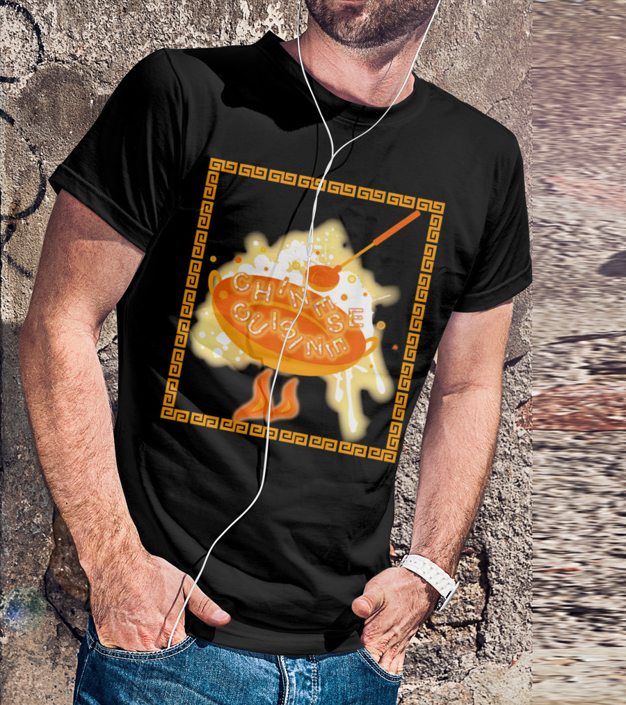 Chinese Cuisine Noodle Bowl With Ladle And Greek Key Border T-Shirt