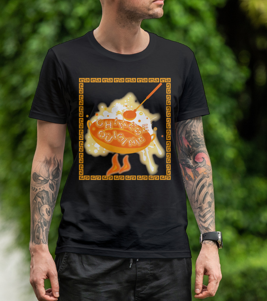 Chinese Cuisine Noodle Bowl With Ladle And Greek Key Border T-Shirt