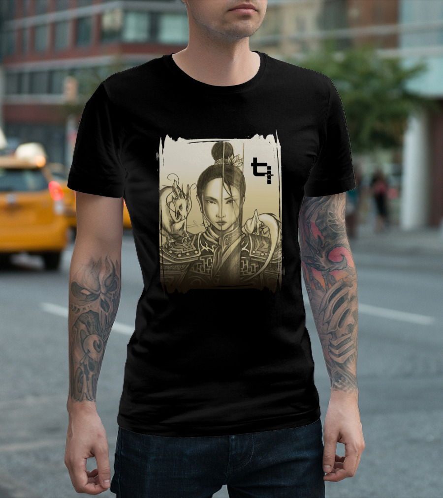 Mulan Warrior Sketch with Dragon Companion Toneink T-Shirt