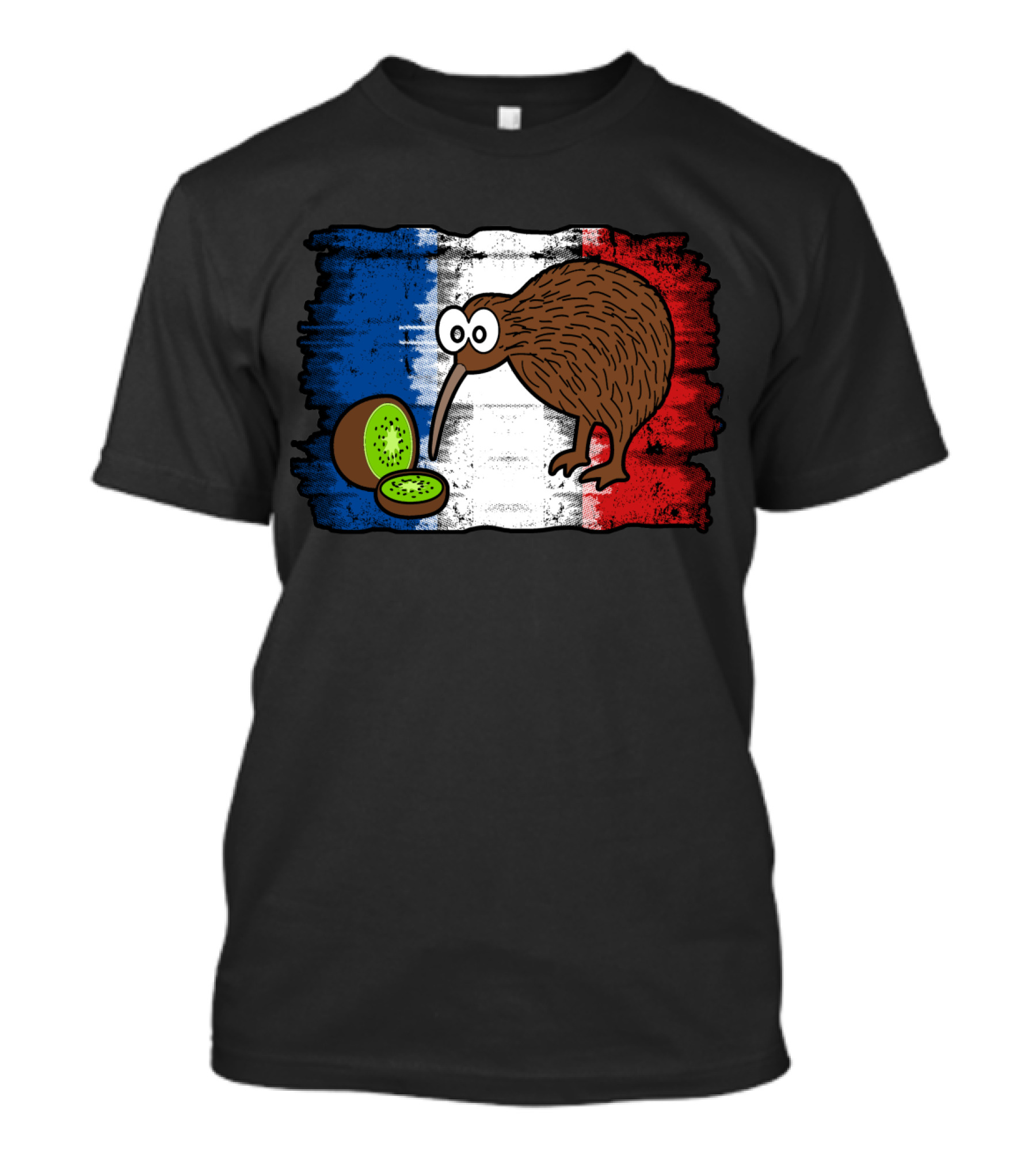 French Kiwi Bird With Kiwi Fruit On French Flag Background T-Shirt